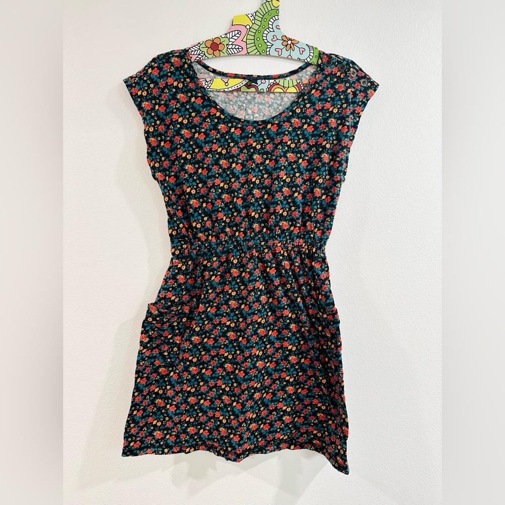I Love H81 Black Colorful Flowers Mini Dress Size Small(quite stretchy fits M to